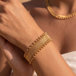 Pulseira Aço com Detalhe de Bolinhas