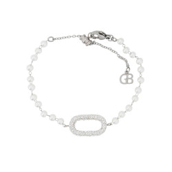 Pulseira aço com pérolas e brilhantes