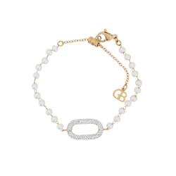 Pulseira aço com pérolas e brilhantes