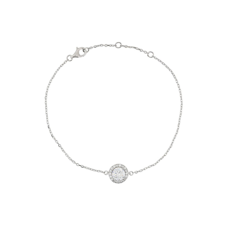 Pulseira prata com pedra redonda