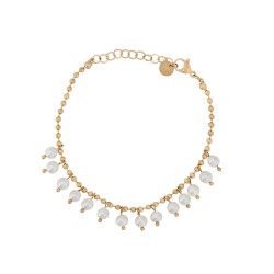 Pulseira aço com pendentes pérolas