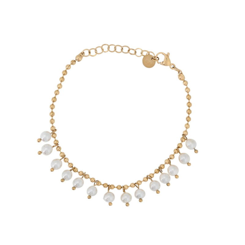 Pulseira aço com pendentes pérolas